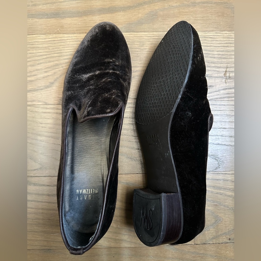 Stuart Weitzman Velvet Loafer Slip-Ons - Dark Brown